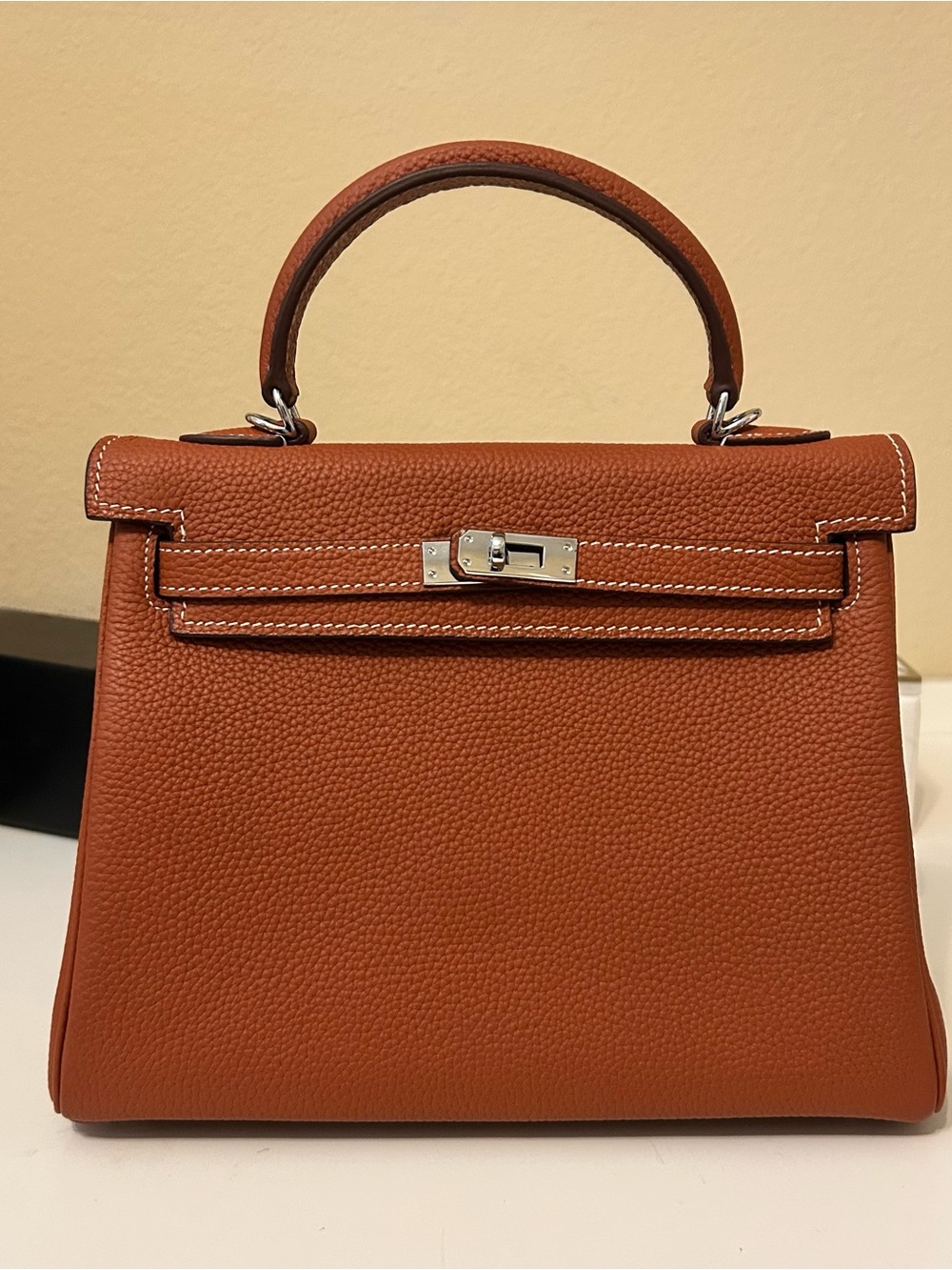 25cm Caramel Brown Top-Handle Leather Satchel - Picture 2 of 11